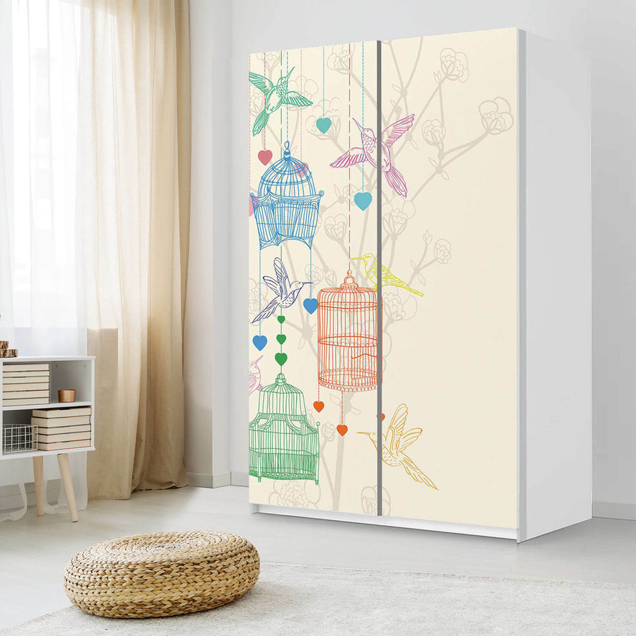 Möbelfolie IKEA Birdcage - IKEA Pax Schrank 236 cm Höhe - Schiebetür 75 cm - Schlafzimmer