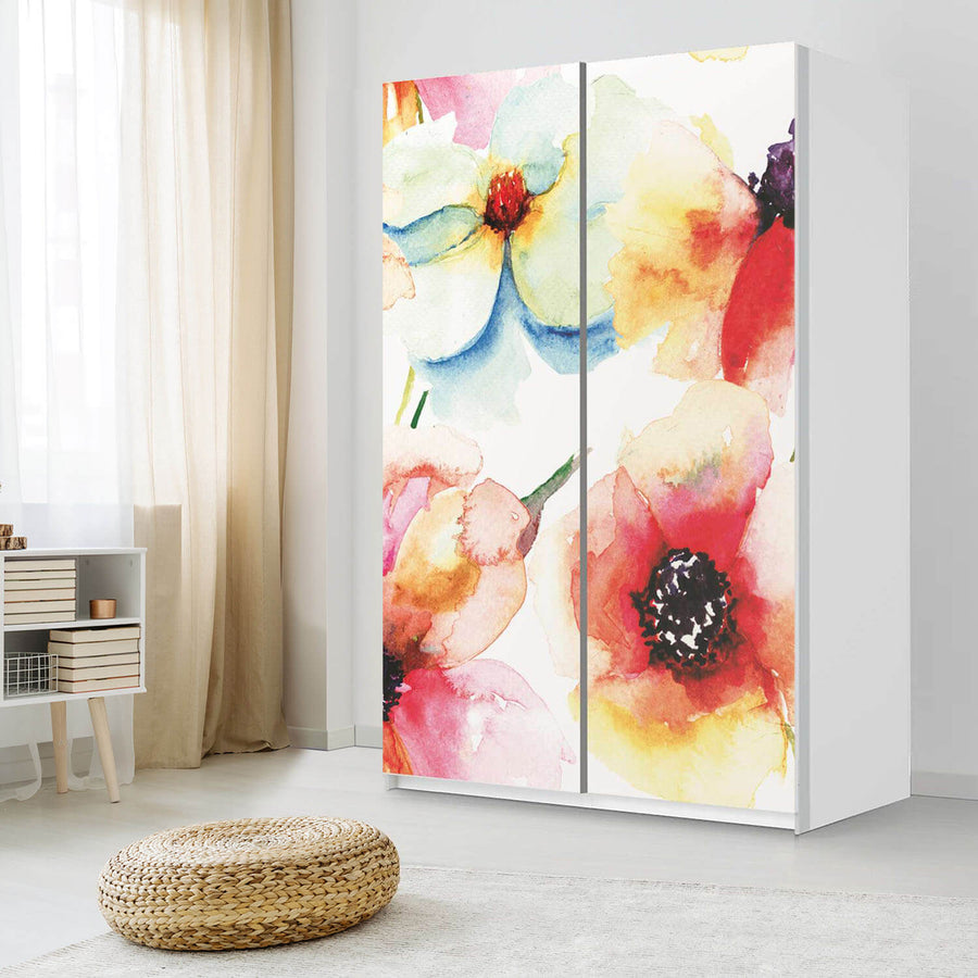 Möbelfolie IKEA Water Color Flowers - IKEA Pax Schrank 236 cm Höhe - Schiebetür 75 cm - Schlafzimmer