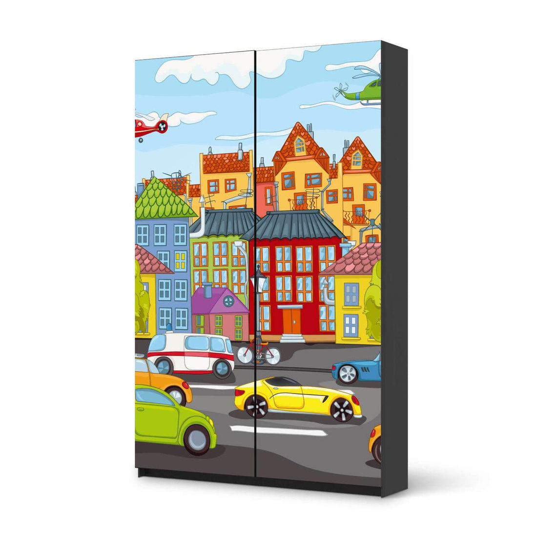 Möbelfolie IKEA City Life - IKEA Pax Schrank 236 cm Höhe - Schiebetür 75 cm - schwarz