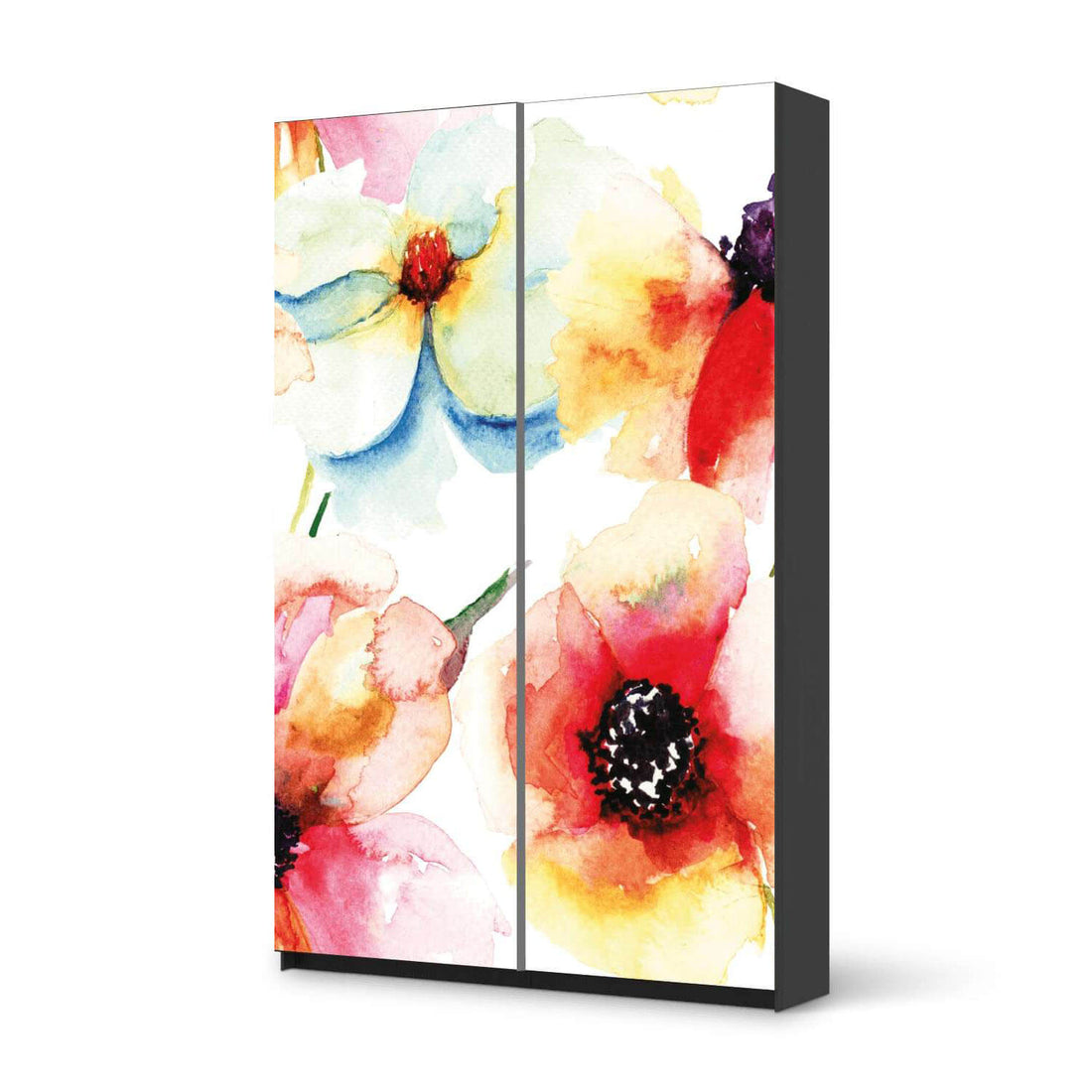 Möbelfolie IKEA Water Color Flowers - IKEA Pax Schrank 236 cm Höhe - Schiebetür 75 cm - schwarz