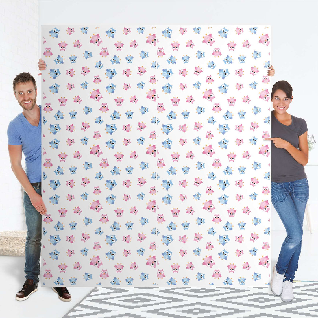 Möbelfolie IKEA Eulenparty - IKEA Pax Schrank 236 cm Höhe - Schiebetür - Folie