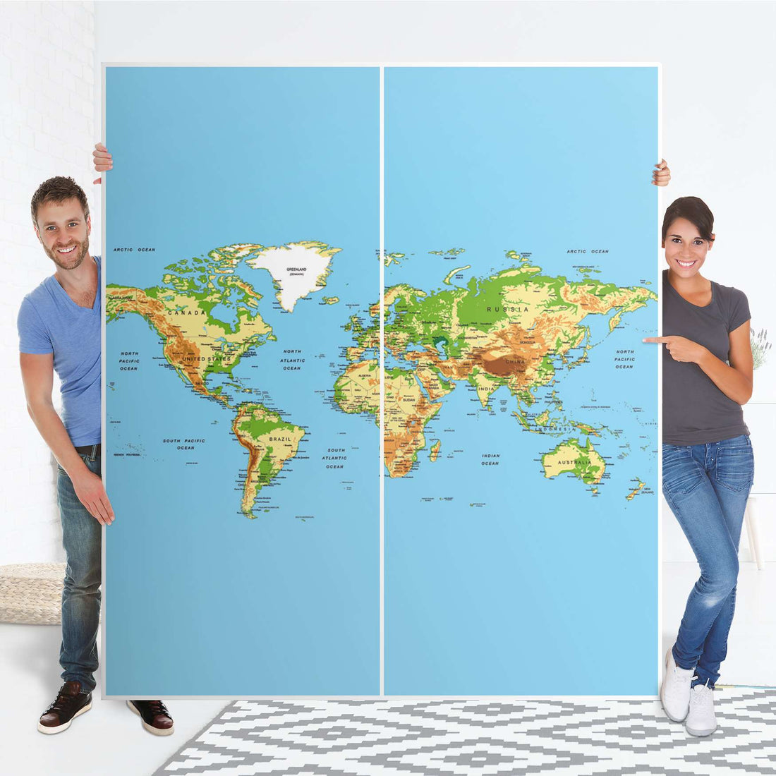 Möbelfolie IKEA Geografische Weltkarte - IKEA Pax Schrank 236 cm Höhe - Schiebetür - Folie
