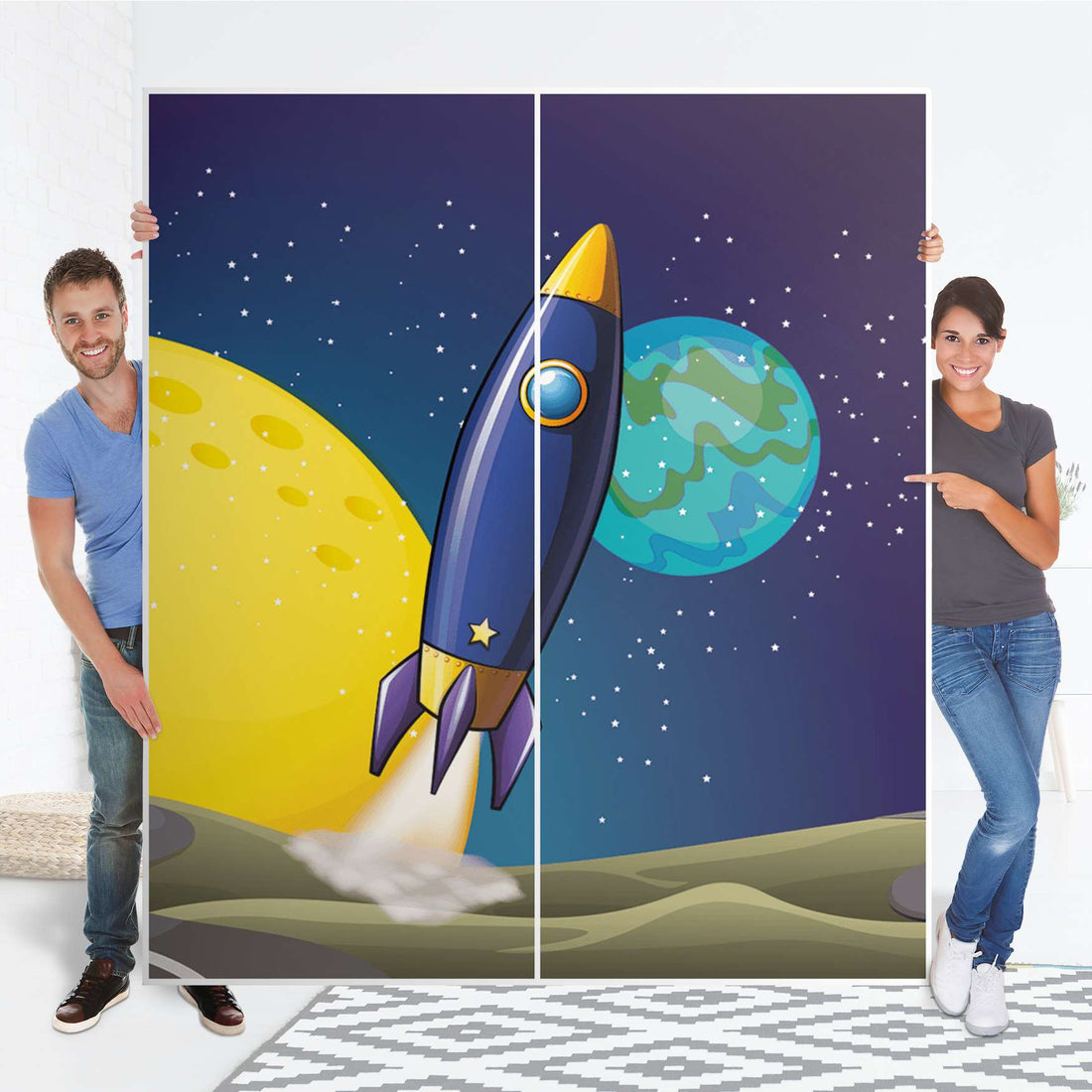 Möbelfolie IKEA Space Rocket - IKEA Pax Schrank 236 cm Höhe - Schiebetür - Folie