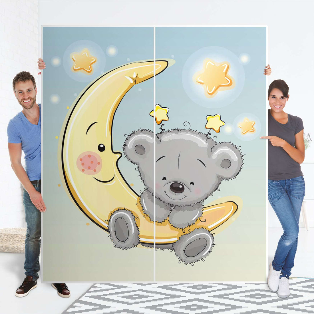 Möbelfolie IKEA Teddy und Mond - IKEA Pax Schrank 236 cm Höhe - Schiebetür - Folie