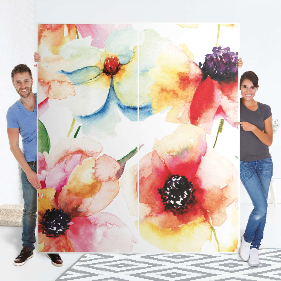 Möbelfolie IKEA Water Color Flowers - IKEA Pax Schrank 236 cm Höhe - Schiebetür - Folie