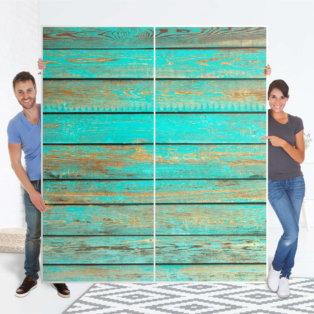 Möbelfolie IKEA Wooden Aqua - IKEA Pax Schrank 236 cm Höhe - Schiebetür - Folie