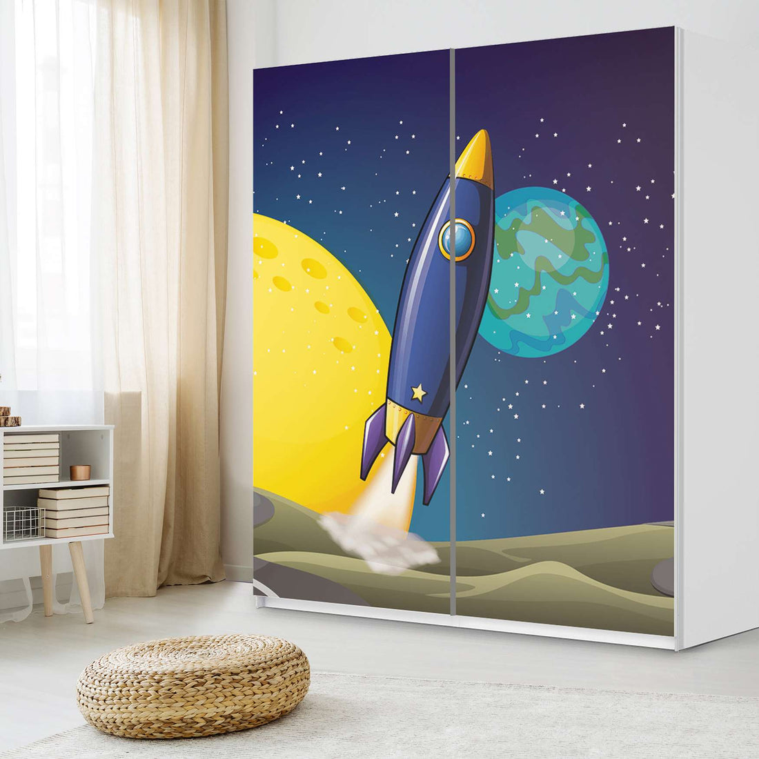 Möbelfolie IKEA Space Rocket - IKEA Pax Schrank 236 cm Höhe - Schiebetür - Kinderzimmer