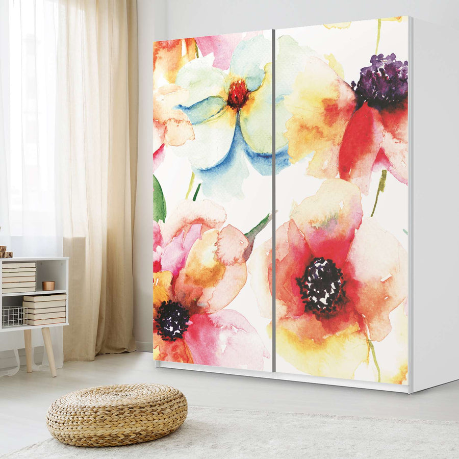 Möbelfolie IKEA Water Color Flowers - IKEA Pax Schrank 236 cm Höhe - Schiebetür - Schlafzimmer