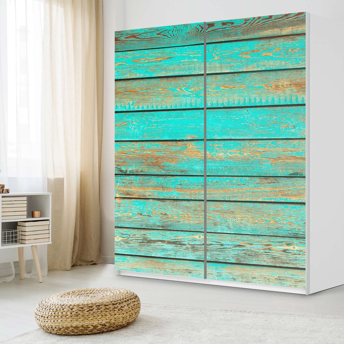 Möbelfolie IKEA Wooden Aqua - IKEA Pax Schrank 236 cm Höhe - Schiebetür - Schlafzimmer