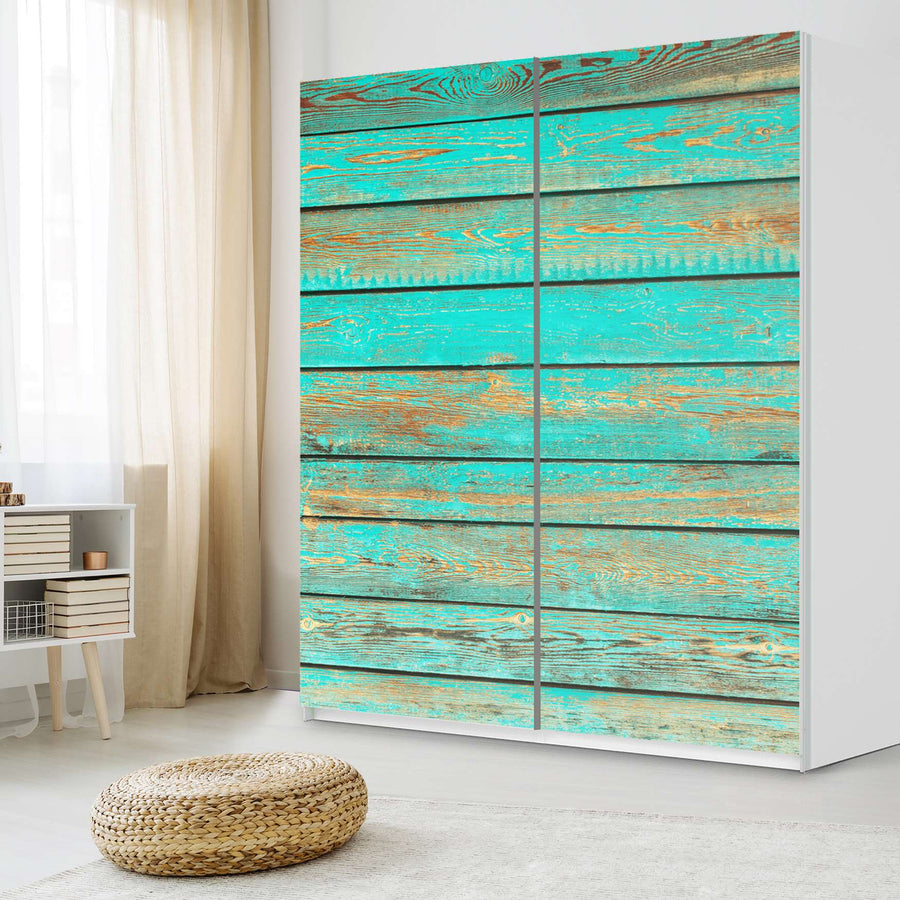 Möbelfolie IKEA Wooden Aqua - IKEA Pax Schrank 236 cm Höhe - Schiebetür - Schlafzimmer