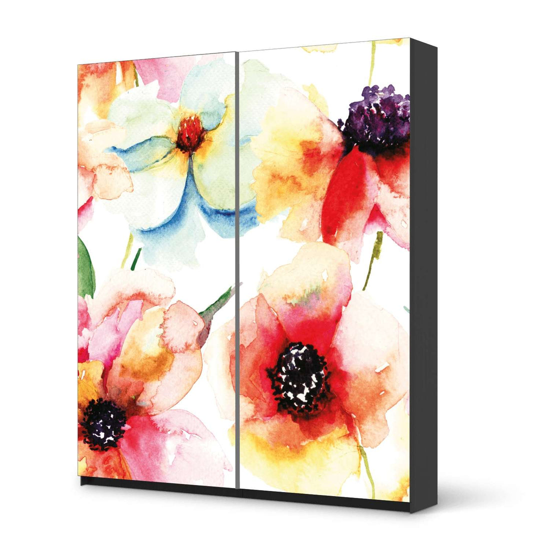 Möbelfolie IKEA Water Color Flowers - IKEA Pax Schrank 236 cm Höhe - Schiebetür - schwarz