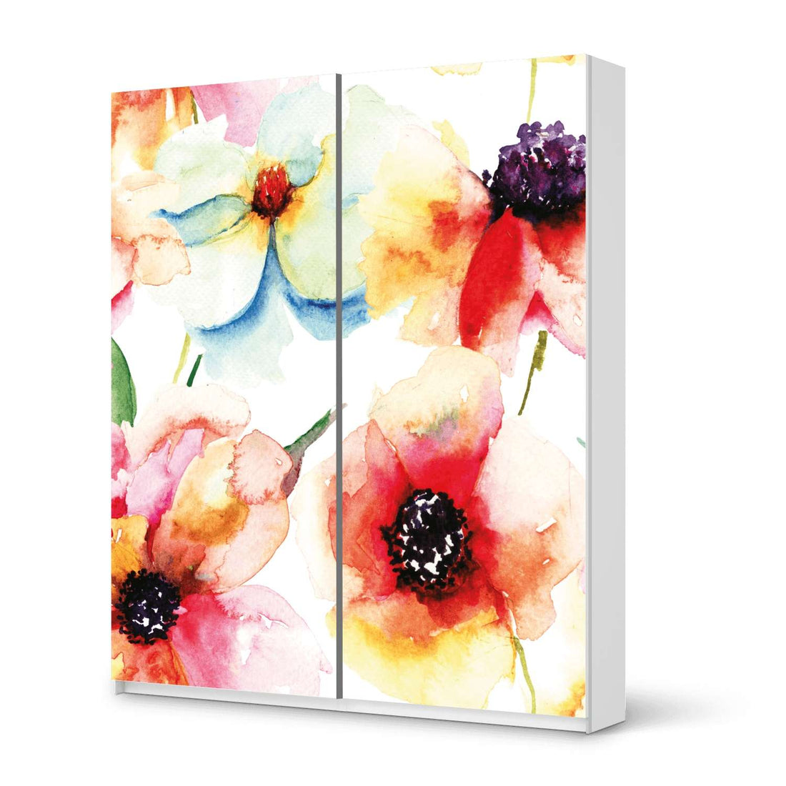 Möbelfolie IKEA Water Color Flowers - IKEA Pax Schrank 236 cm Höhe - Schiebetür - weiss