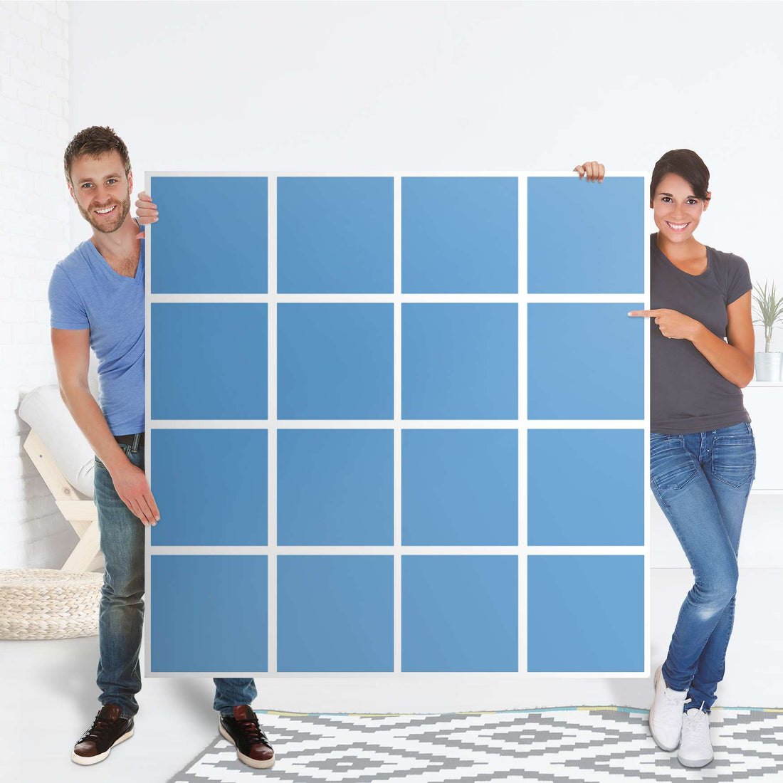 Möbelfolie Blau Light - IKEA Kallax Regal 16 Türen - Folie