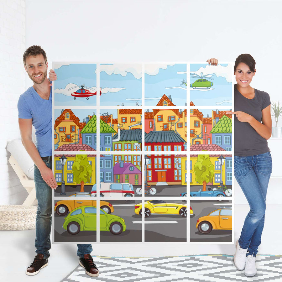 Möbelfolie City Life - IKEA Kallax Regal 16 Türen - Folie