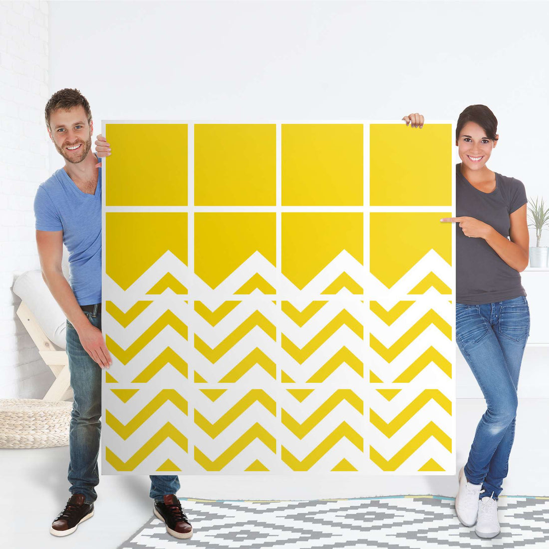 Möbelfolie Gelbe Zacken - IKEA Kallax Regal 16 Türen - Folie