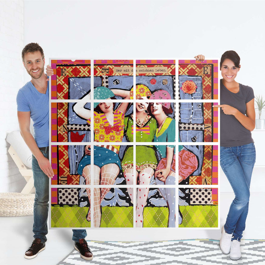 Möbelfolie Her mit dem schönen Leben - IKEA Kallax Regal 16 Türen - Folie