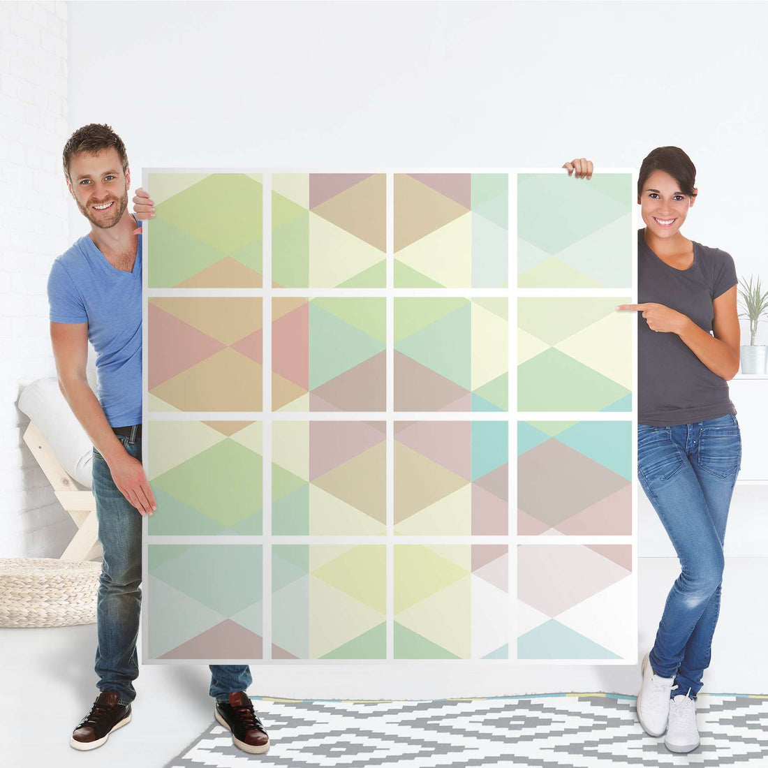 Möbelfolie Melitta Pastell Geometrie - IKEA Kallax Regal 16 Türen - Folie