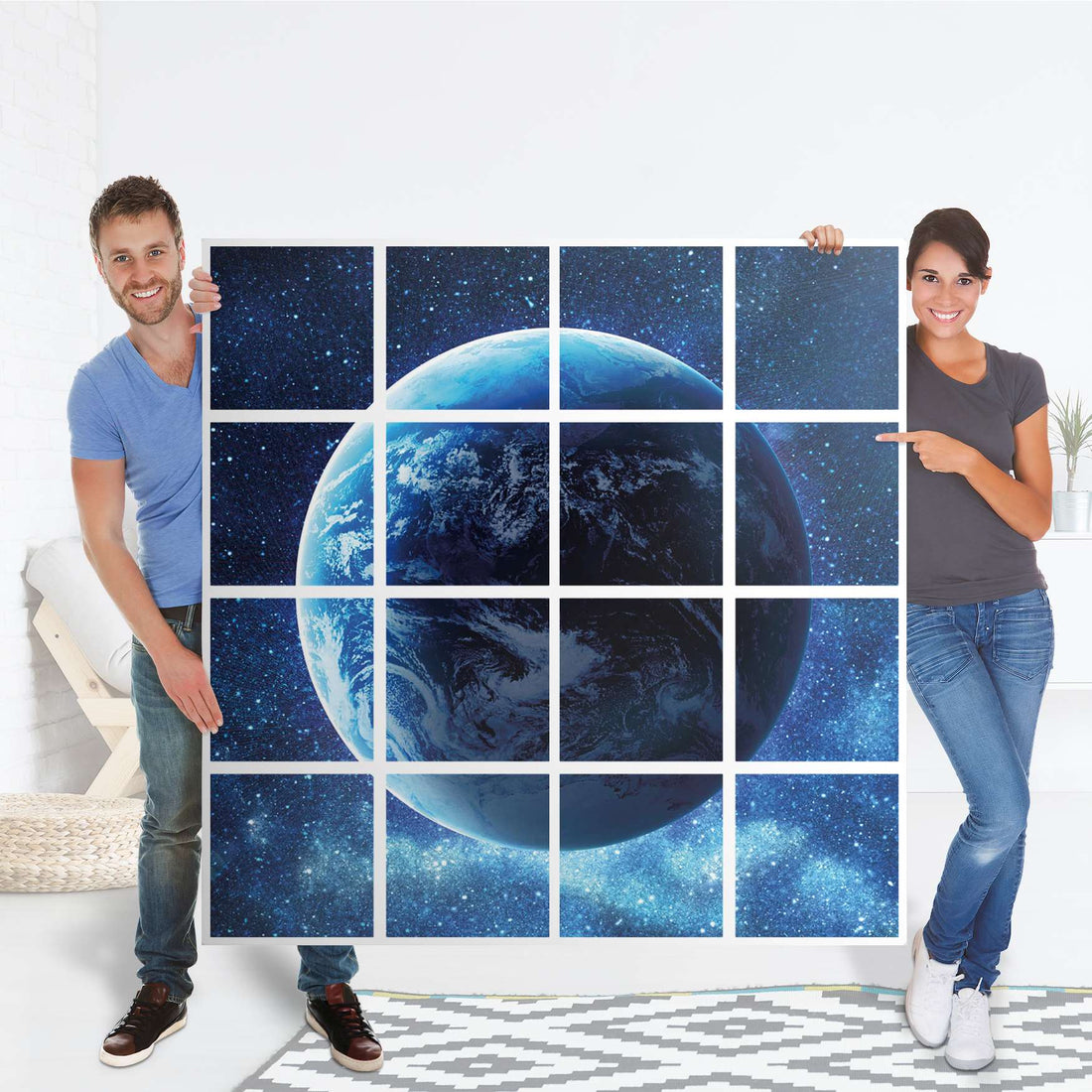 Möbelfolie Planet Blue - IKEA Kallax Regal 16 Türen - Folie