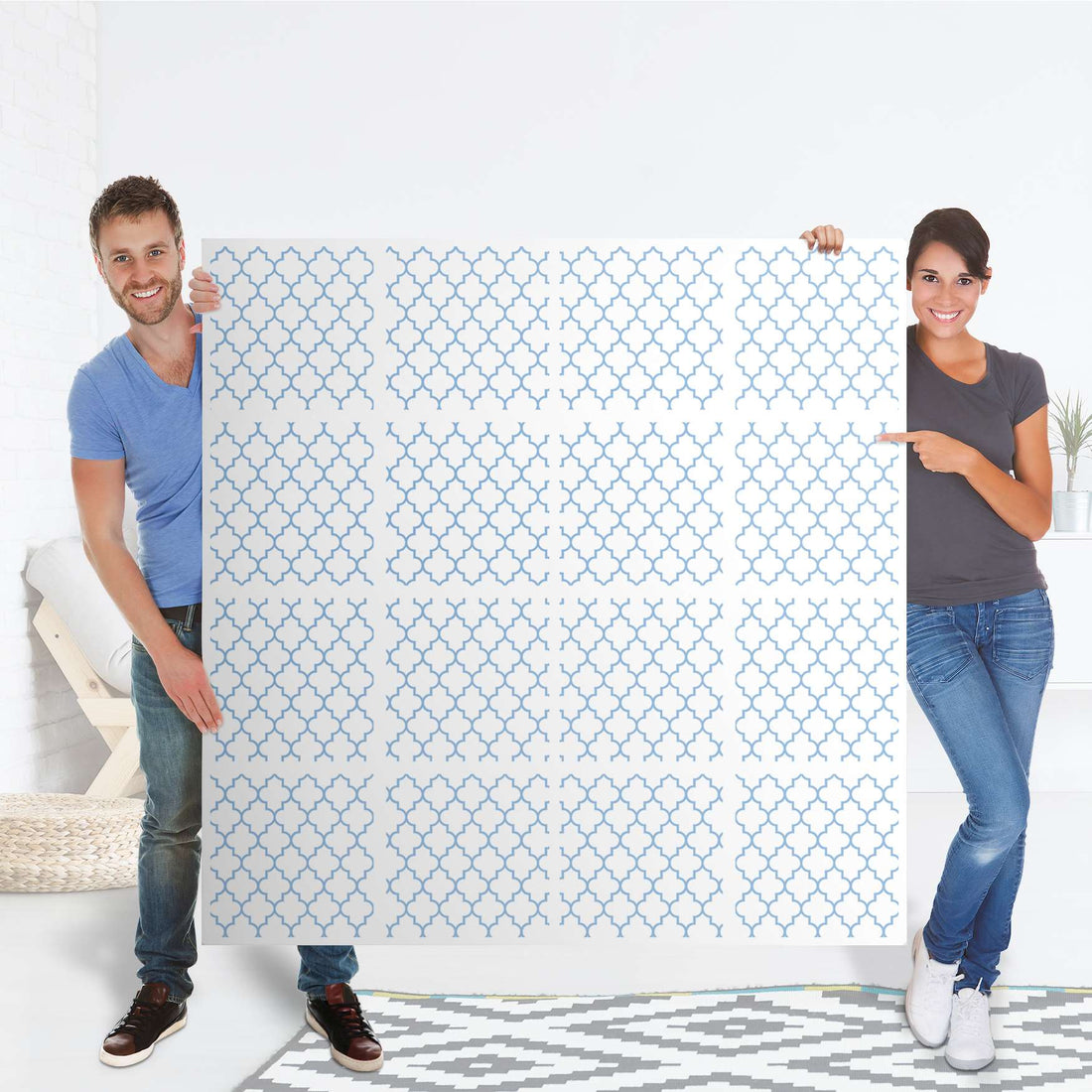 Möbelfolie Retro Pattern - Blau - IKEA Kallax Regal 16 Türen - Folie