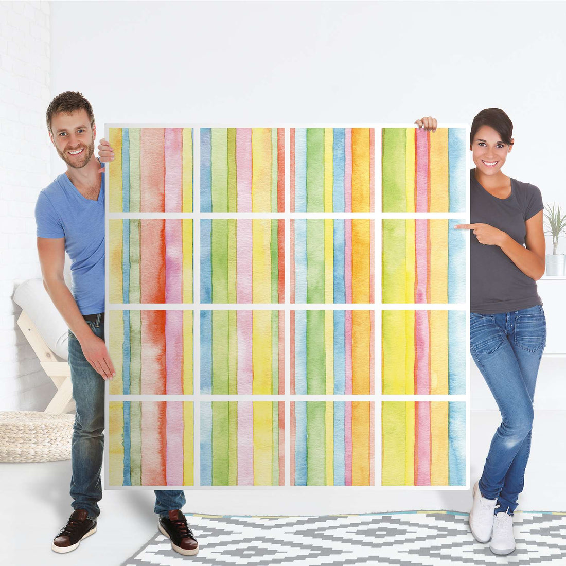Möbelfolie Watercolor Stripes - IKEA Kallax Regal 16 Türen - Folie