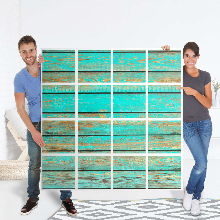 Möbelfolie Wooden Aqua - IKEA Kallax Regal 16 Türen - Folie