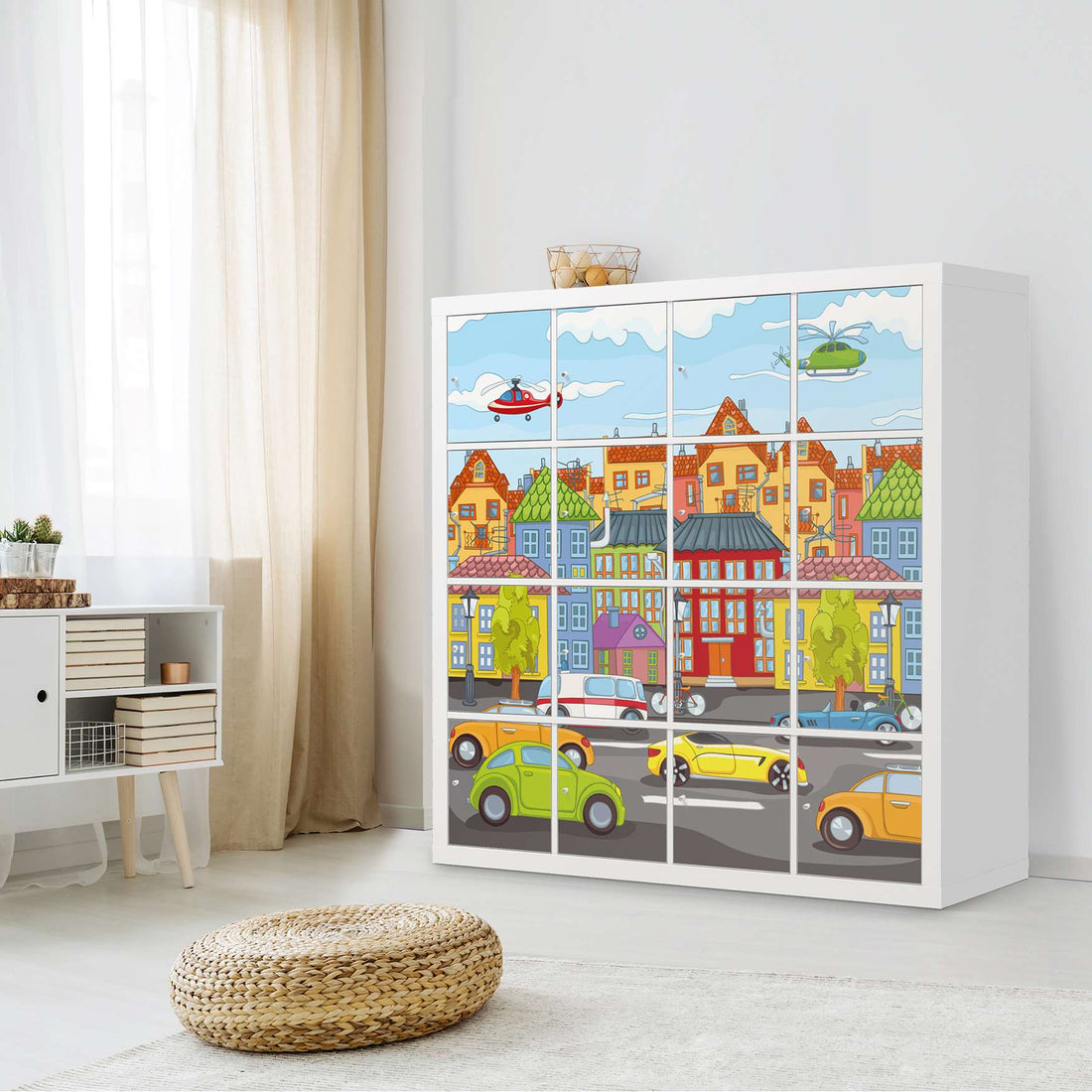Möbelfolie City Life - IKEA Kallax Regal 16 Türen - Kinderzimmer
