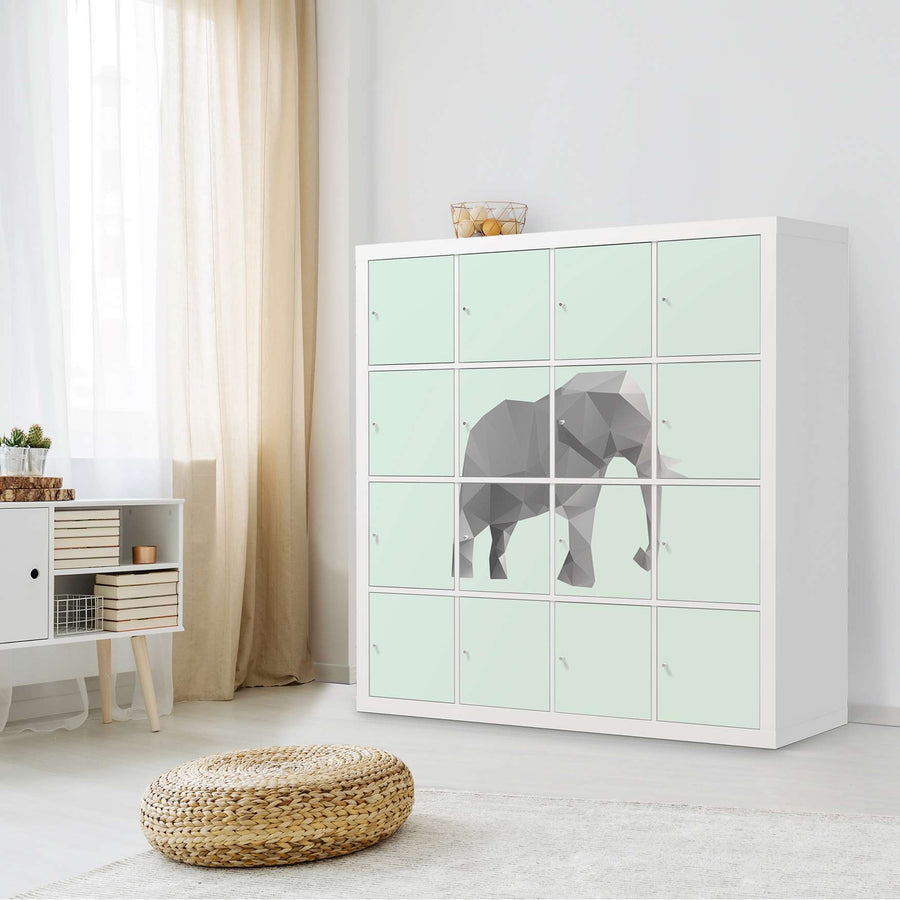 Möbelfolie Origami Elephant - IKEA Kallax Regal 16 Türen - Kinderzimmer