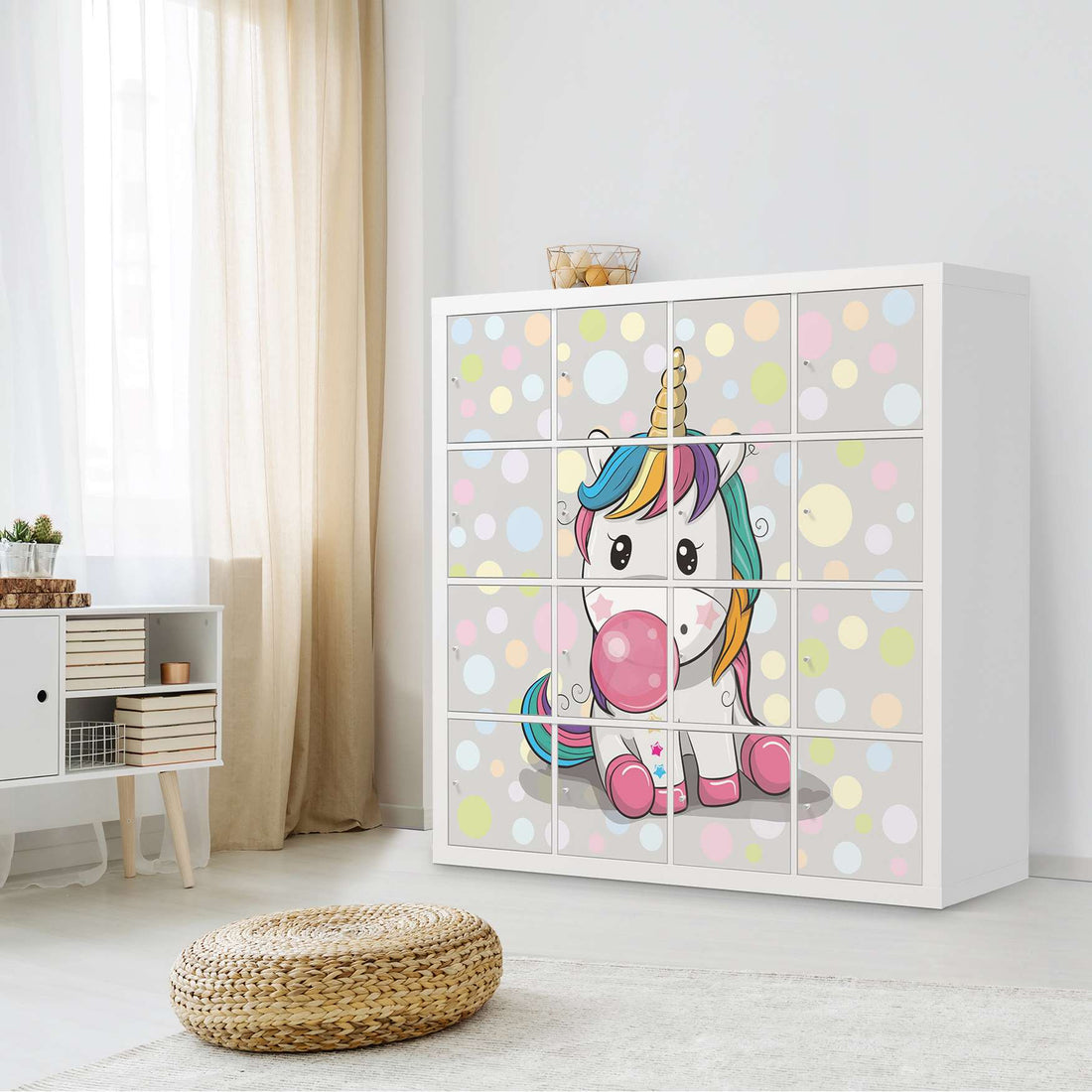 Möbelfolie Rainbow das Einhorn - IKEA Kallax Regal 16 Türen - Kinderzimmer