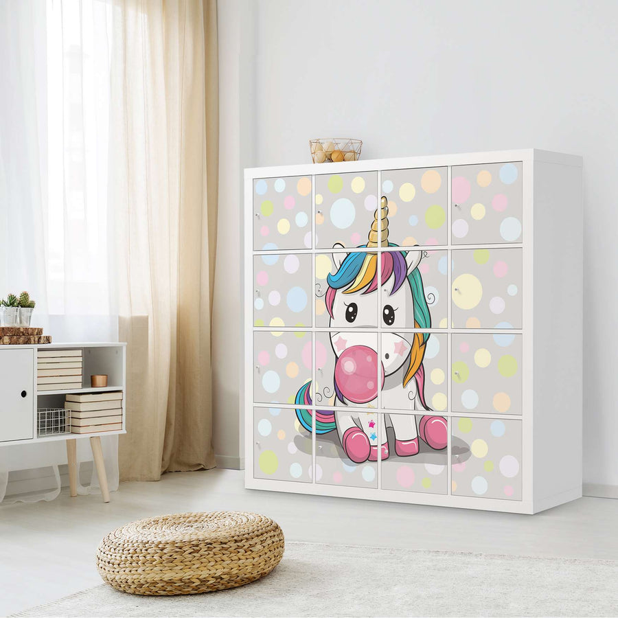 Möbelfolie Rainbow das Einhorn - IKEA Kallax Regal 16 Türen - Kinderzimmer