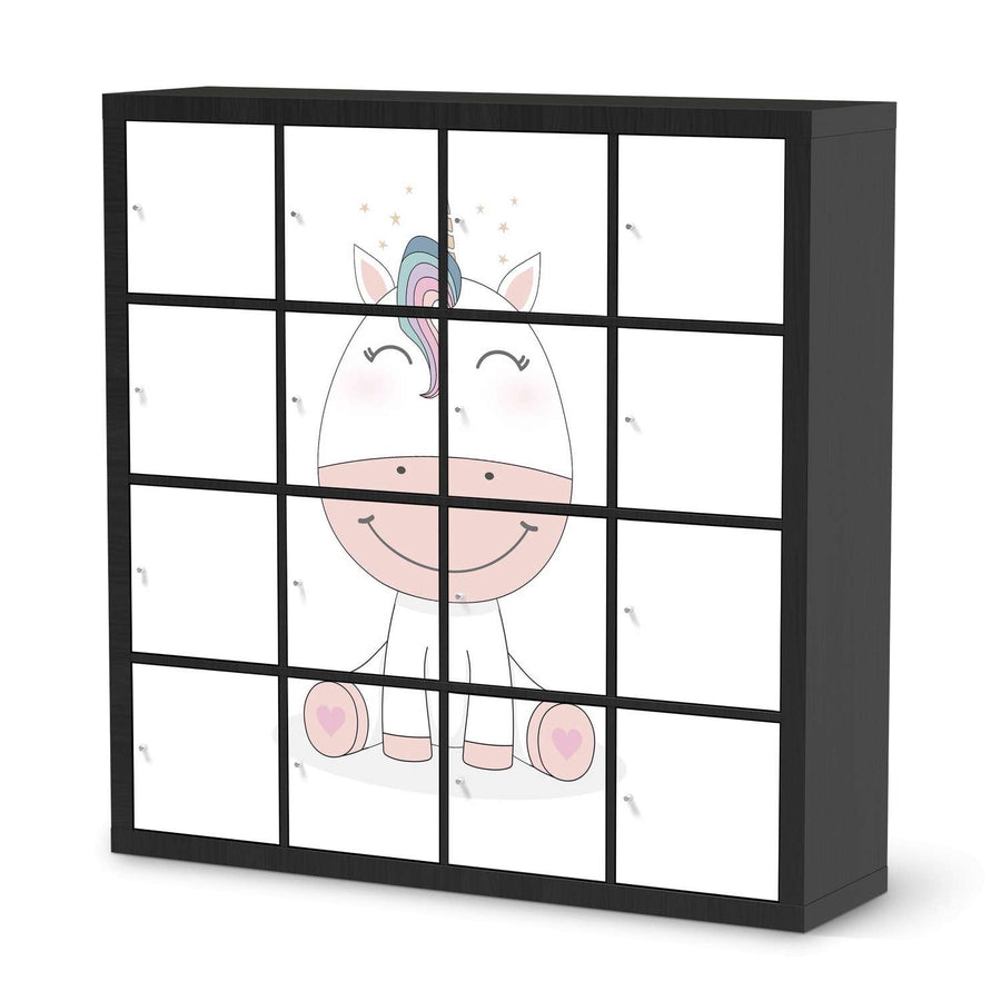Möbelfolie Baby Unicorn - IKEA Kallax Regal 16 Türen - schwarz