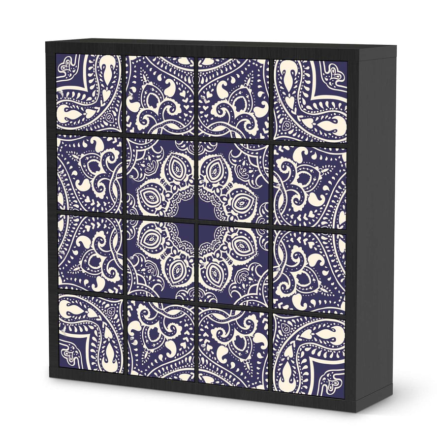 Möbelfolie Blue Mandala - IKEA Kallax Regal 16 Türen - schwarz