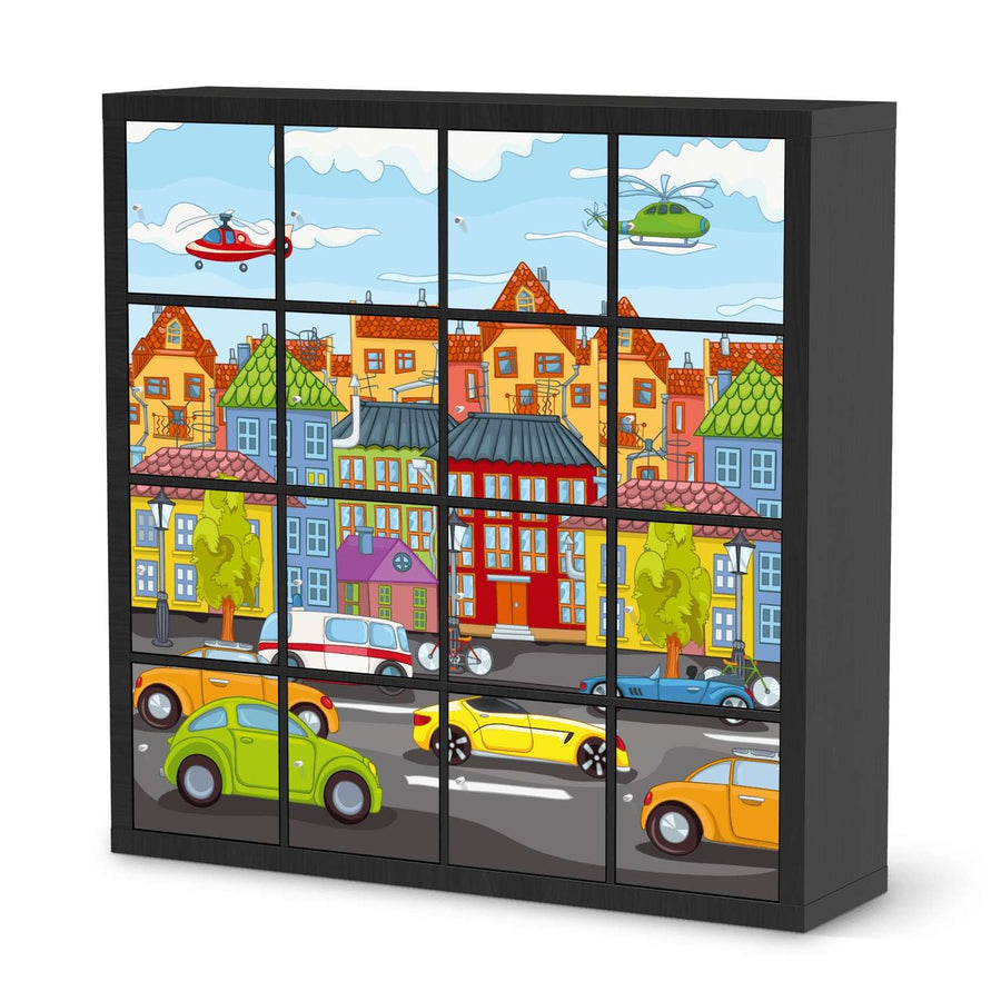 Möbelfolie City Life - IKEA Kallax Regal 16 Türen - schwarz