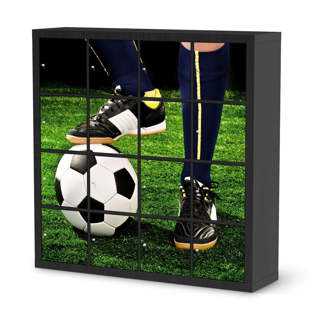 Möbelfolie Fussballstar - IKEA Kallax Regal 16 Türen - schwarz