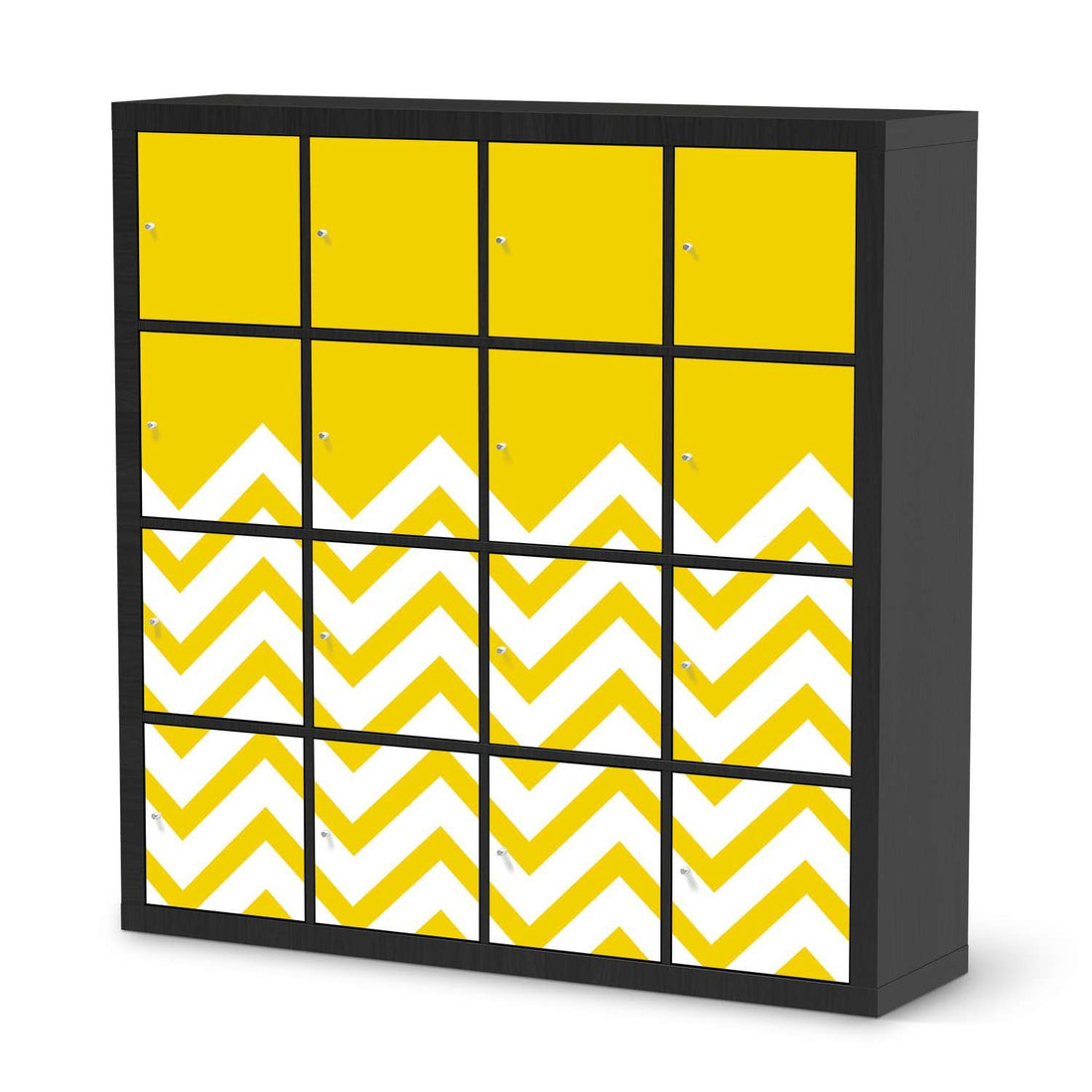 Möbelfolie Gelbe Zacken - IKEA Kallax Regal 16 Türen - schwarz