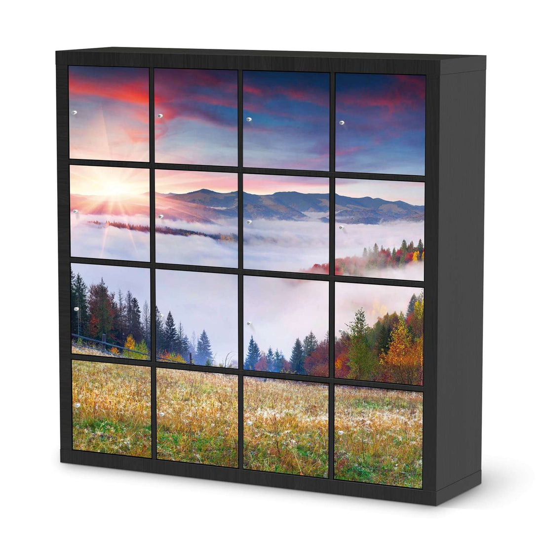 Möbelfolie Herbstwald - IKEA Kallax Regal 16 Türen - schwarz