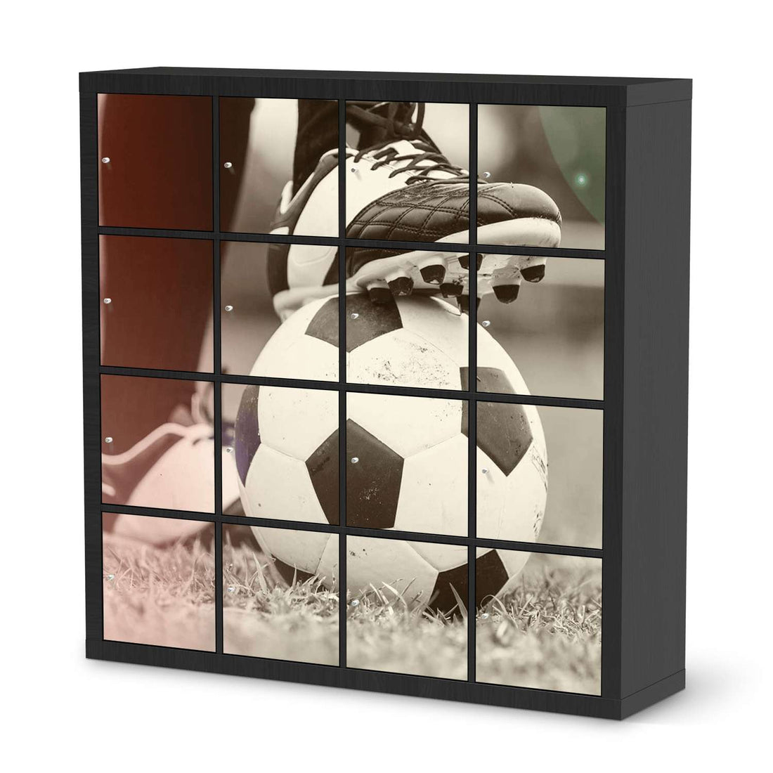 Möbelfolie Kick it - IKEA Kallax Regal 16 Türen - schwarz