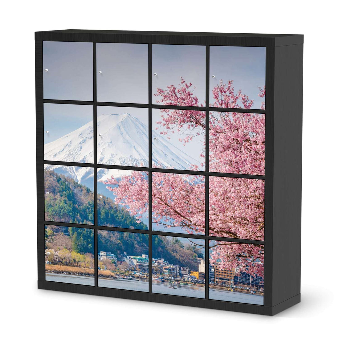 Möbelfolie Mount Fuji - IKEA Kallax Regal 16 Türen - schwarz
