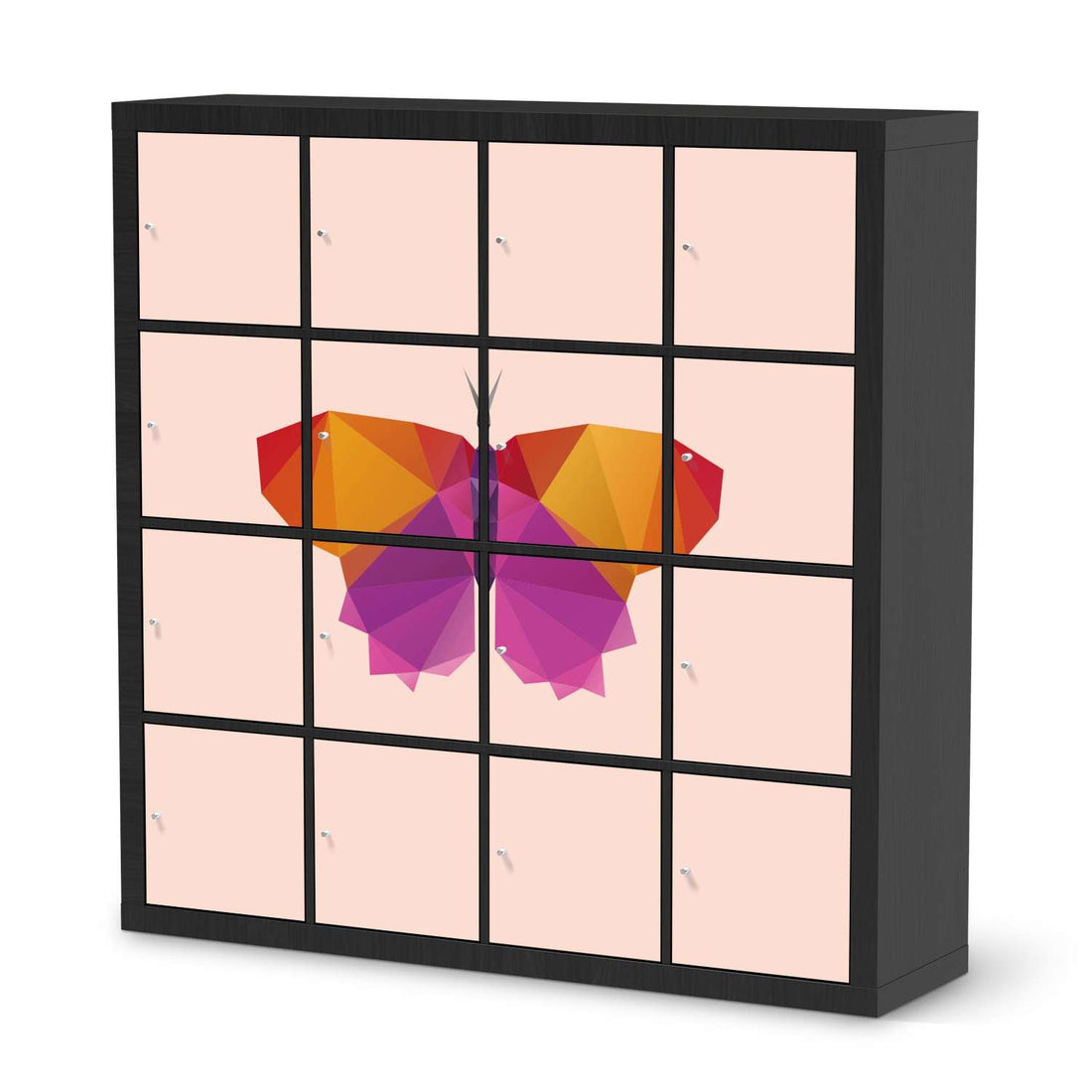 Möbelfolie Origami Butterfly - IKEA Kallax Regal 16 Türen - schwarz