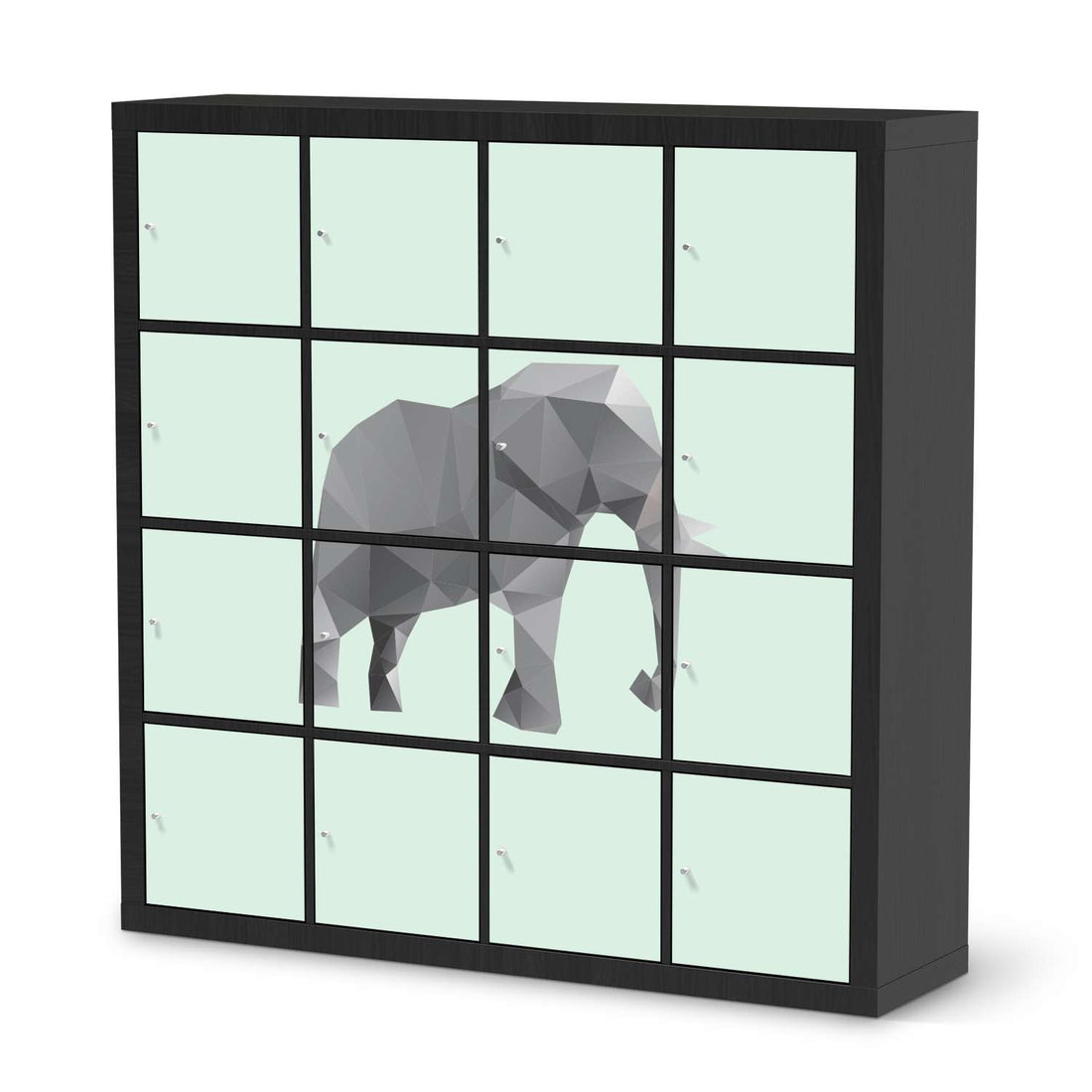 Möbelfolie Origami Elephant - IKEA Kallax Regal 16 Türen - schwarz