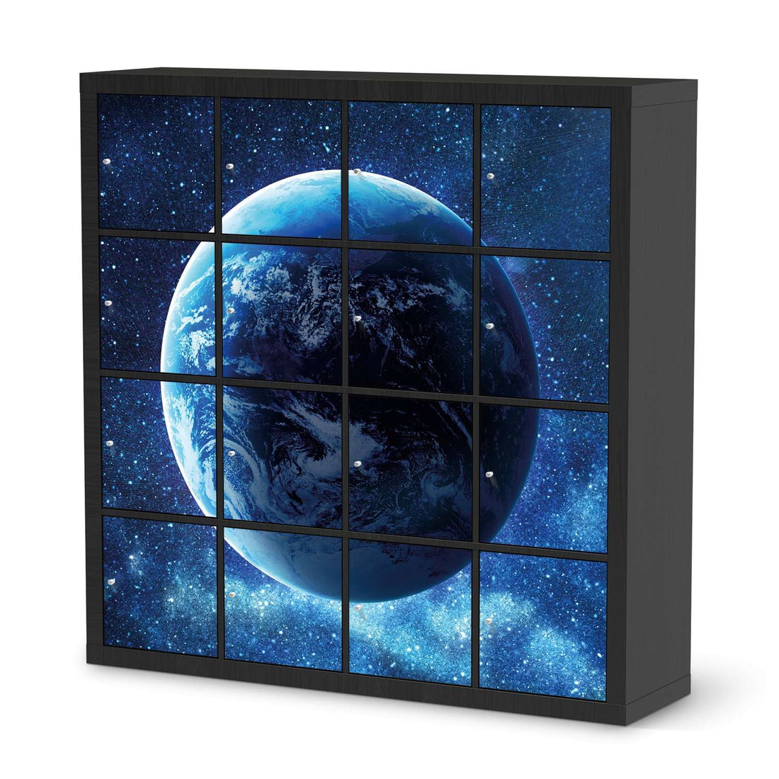 Möbelfolie Planet Blue - IKEA Kallax Regal 16 Türen - schwarz