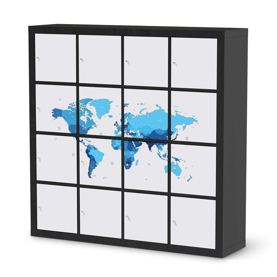 Möbelfolie Politische Weltkarte - IKEA Kallax Regal 16 Türen - schwarz