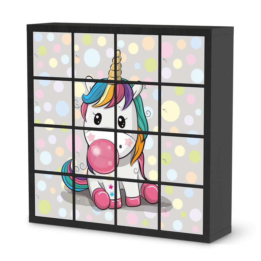 Möbelfolie Rainbow das Einhorn - IKEA Kallax Regal 16 Türen - schwarz