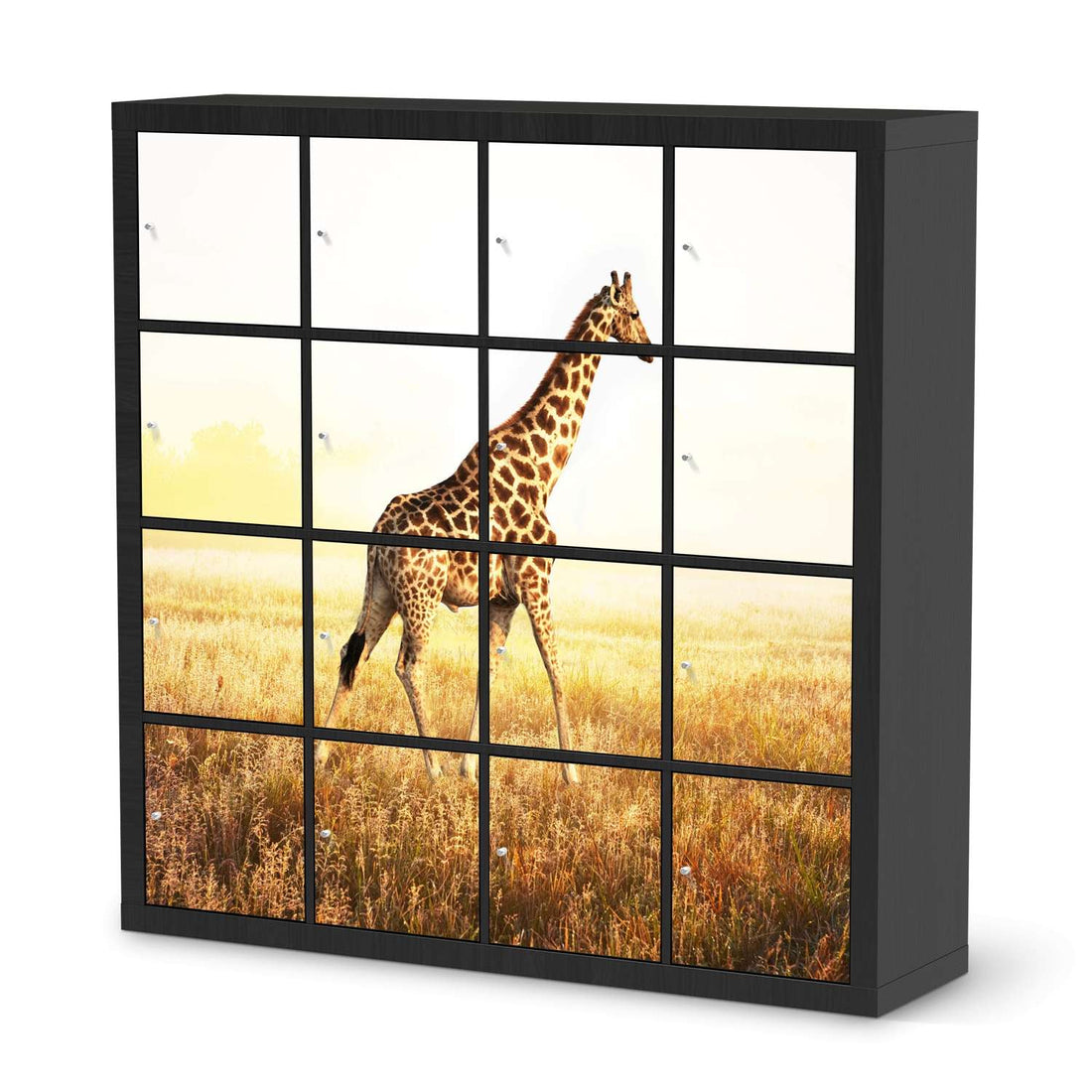 Möbelfolie Savanna Giraffe - IKEA Kallax Regal 16 Türen - schwarz