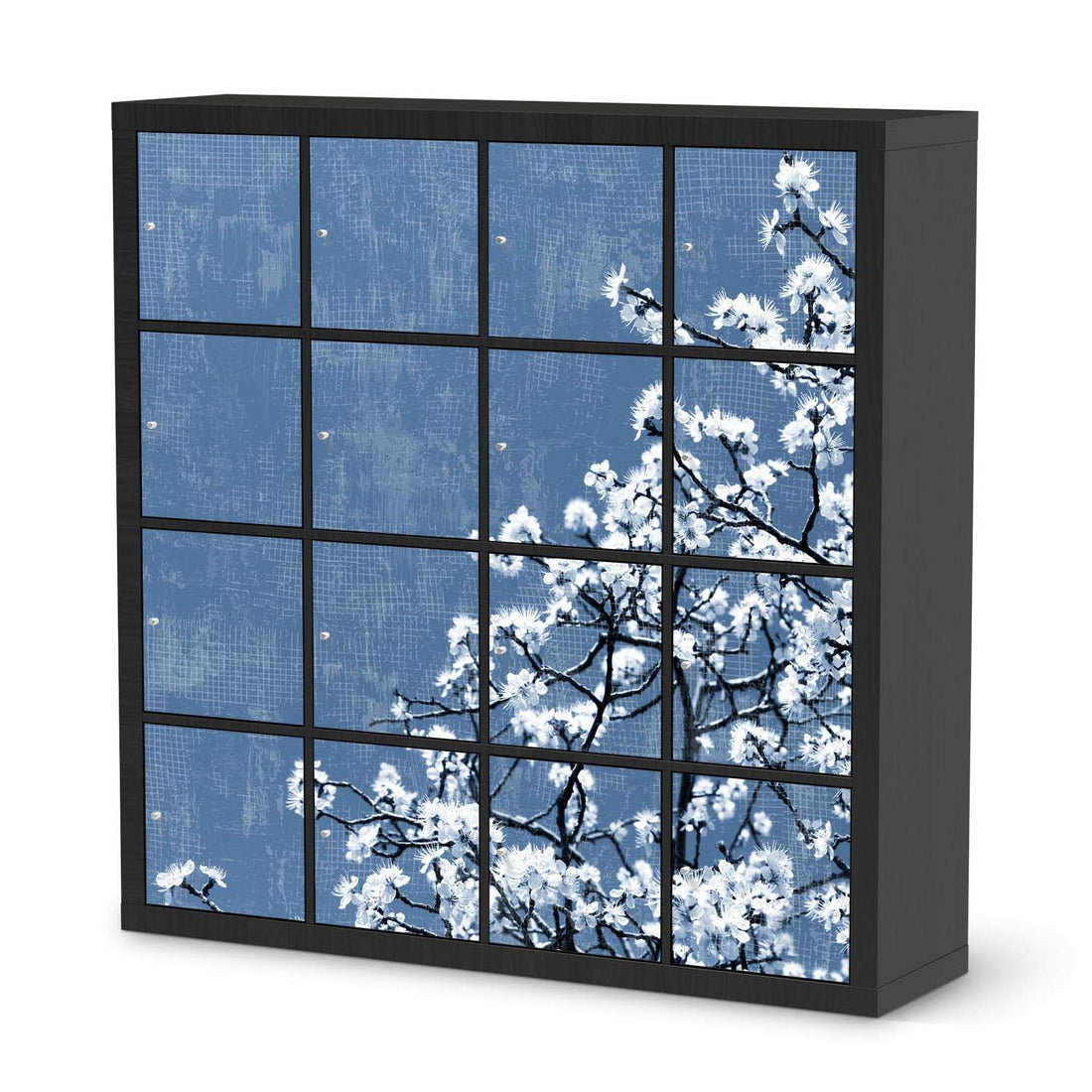Möbelfolie Spring Tree - IKEA Kallax Regal 16 Türen - schwarz