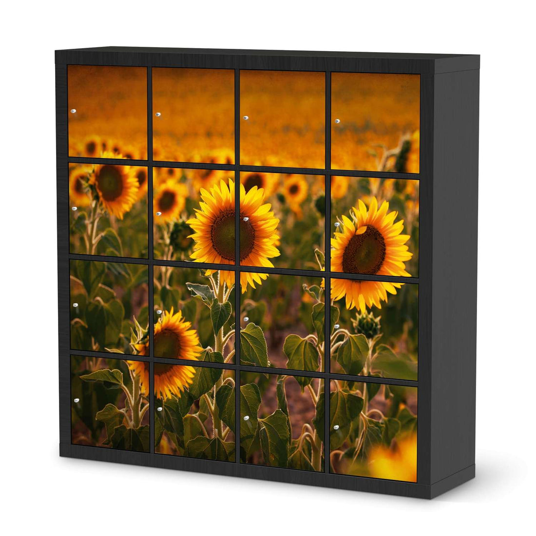 Möbelfolie Sunflowers - IKEA Kallax Regal 16 Türen - schwarz