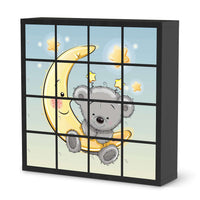 Möbelfolie Teddy und Mond - IKEA Kallax Regal 16 Türen - schwarz