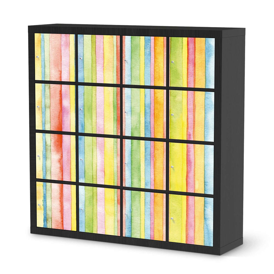 Möbelfolie Watercolor Stripes - IKEA Kallax Regal 16 Türen - schwarz