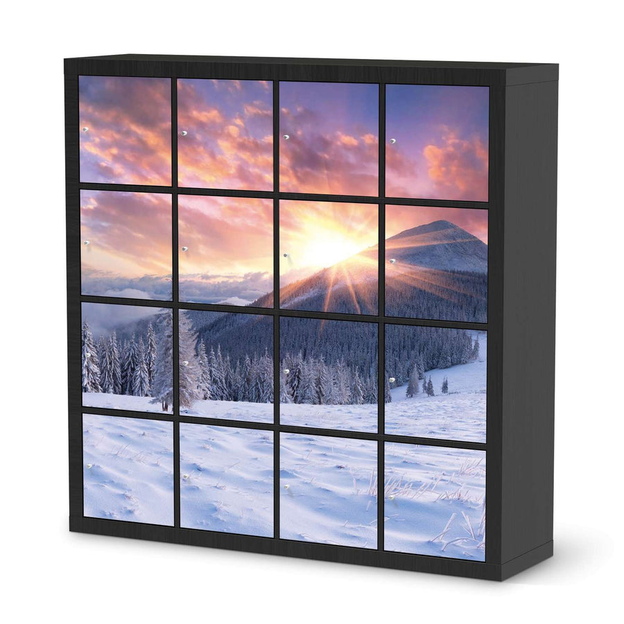 Möbelfolie Zauberhafte Winterlandschaft - IKEA Kallax Regal 16 Türen - schwarz