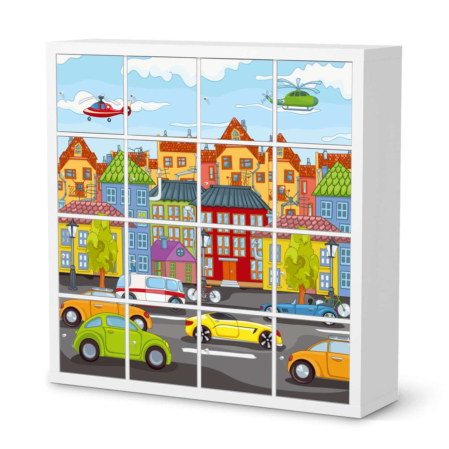 Möbelfolie City Life - IKEA Kallax Regal 16 Türen  - weiss