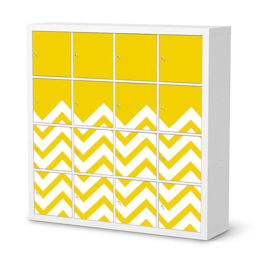 Möbelfolie Gelbe Zacken - IKEA Kallax Regal 16 Türen  - weiss